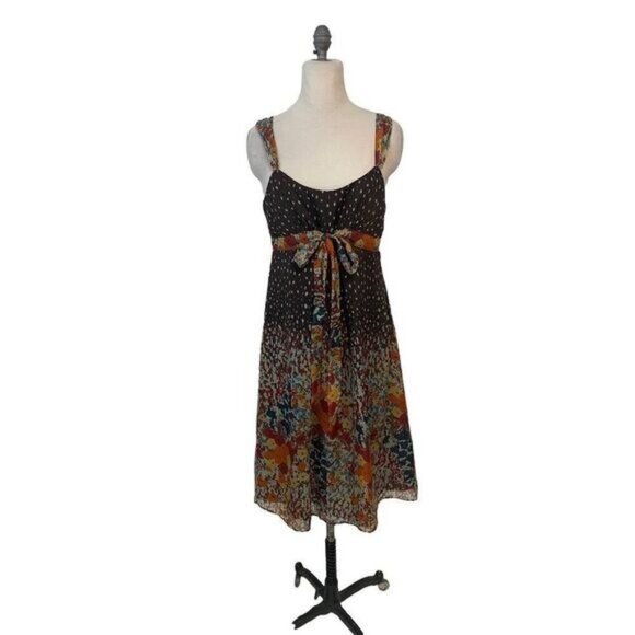 A Pea in The Pod Brown Floral Maternity Silk Sun Dress Large Fits Medium - Picture 1 of 5